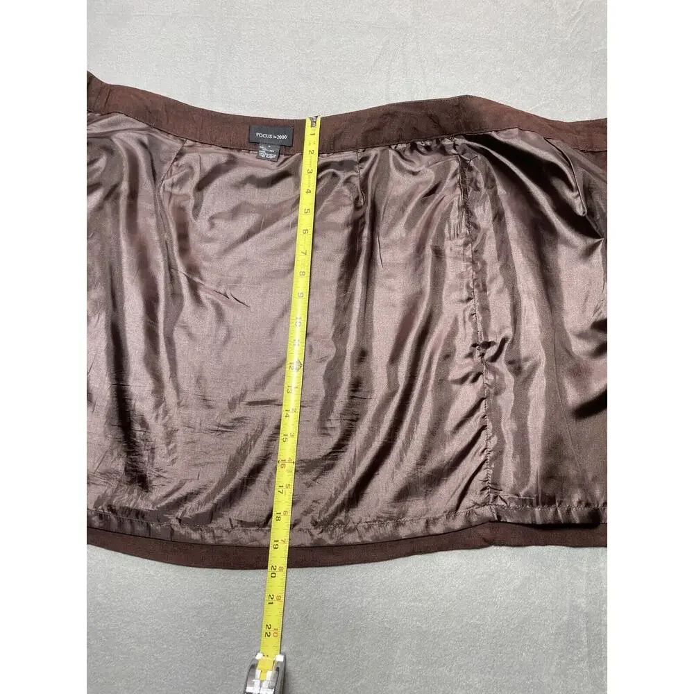 Focus 2000 Women Size 12 Brown‎ Linen Wrap Skirt Accent Buttons Lined Lagenlook